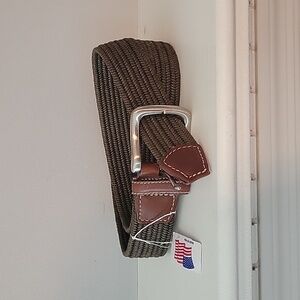 NWT Brighton Palmer Mens Olive/Brown Stretch Belt Size 34